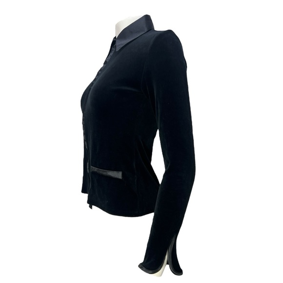 VTG 90's Black Velveteen RAYURE Paris Zip Up Jacket/ Top w/ Flared Cuffs Sz 40 - Picture 6 of 10